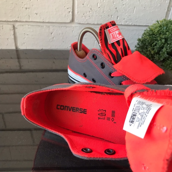 Converse Double Tongue Grey Orange Animal Print Junior Size 3 - Picture 9 of 13